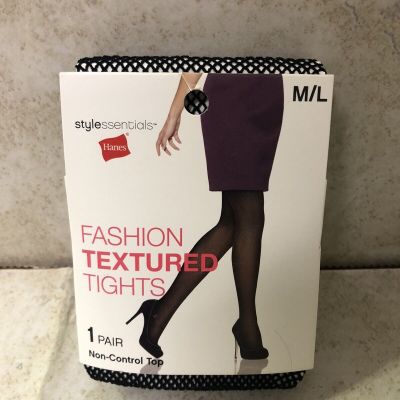 NEW MEDIUM LARGE Hanes Style Essentials Fishnet Textured Tights Black M/L